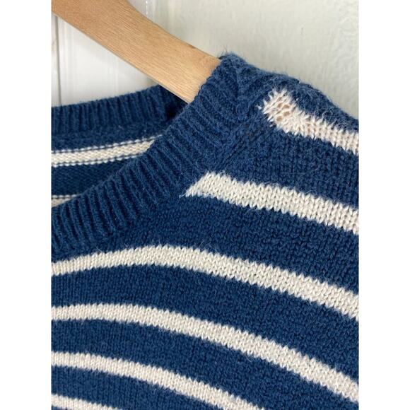 Vintage Gant Rugger Size S Blue Cream Striped Split Crue Neck Pullover Sweater - Picture 4 of 7